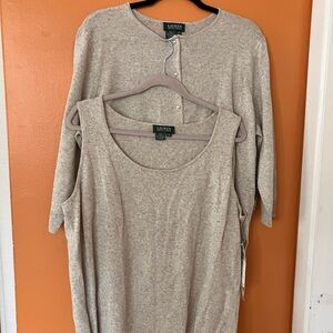 Lauren Ralph Lauren Taupe Knit Sweater & Tank Set Silk & Cashmere Blend NWT 2X
